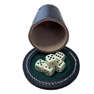 Pokerbeker met Deksel Zwart Leder met Dobbelstenen 16mm - Dobbelspel | NL _1| Spelgenot